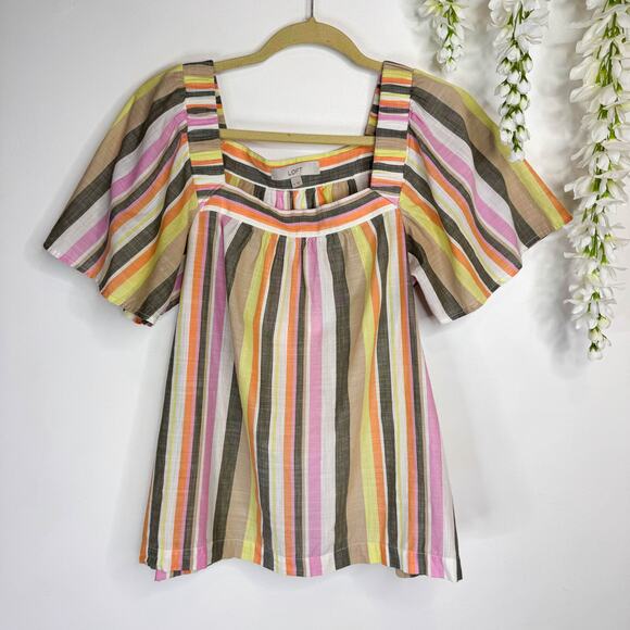 NWOT LOFT Striped Tee Shirt square neck 100% cotton A-line 3213 - Picture 8 of 8